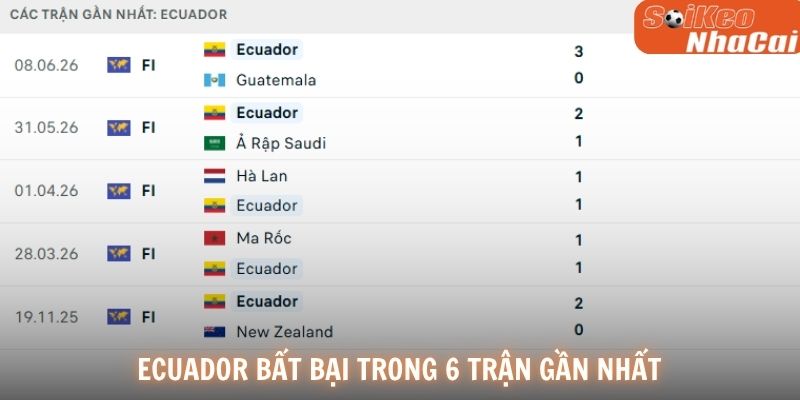 Ecuador bất bại trong 6 trận gần nhất