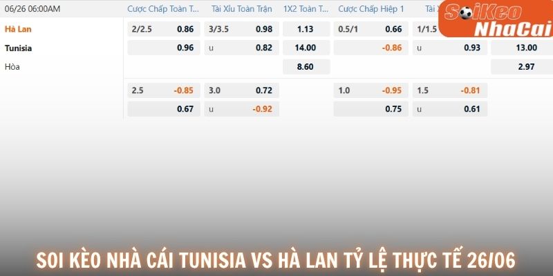 Soi kèo nhà cái Tunisia vs Hà Lan tỷ lệ thực tế 26/06