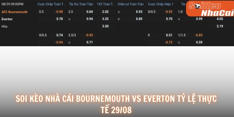 Phân tích kèo Bournemouth vs Everton 29/08