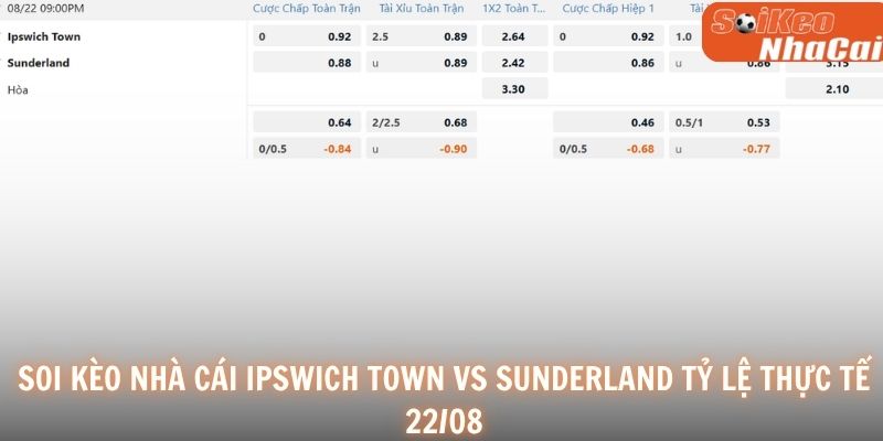 Soi kèo nhà cái Ipswich Town vs Sunderland tỷ lệ thực tế 22/08