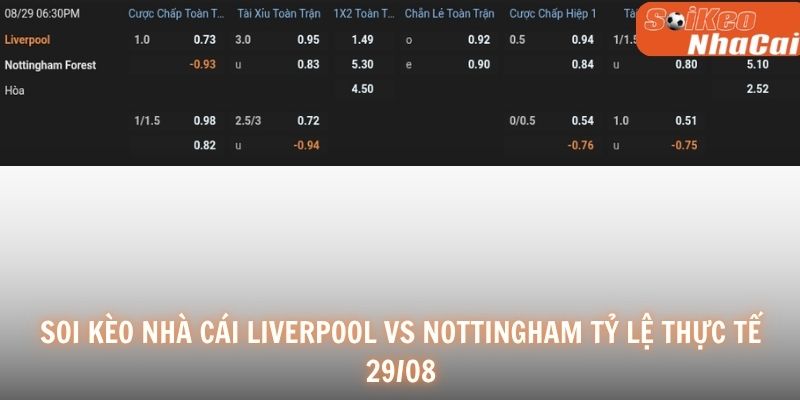 Tỷ lệ bóng đá Liverpool vs Nottingham Forest