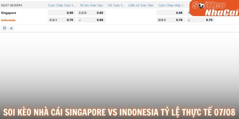 Soi kèo nhà cái Singapore vs Indonesia tỷ lệ thực tế 07/08