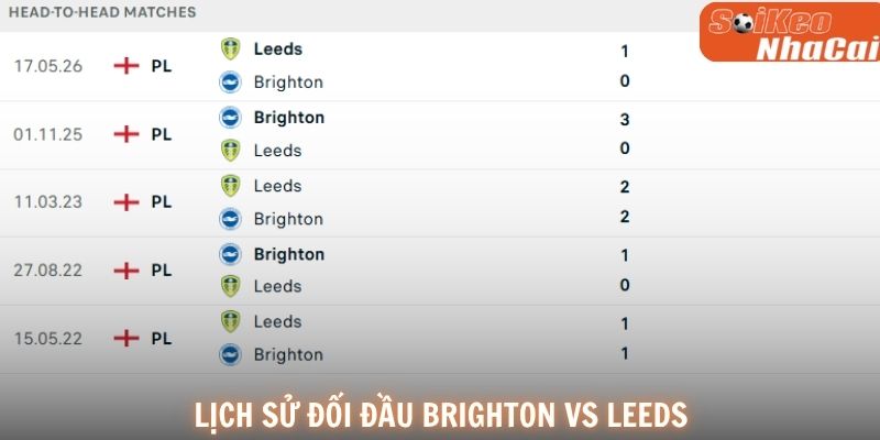 Lịch sử đối đầu Brighton vs Leeds United