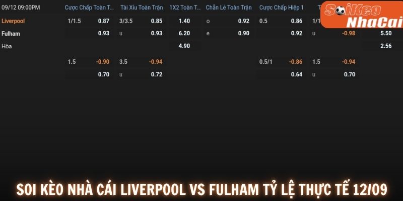Soi kèo nhà cái tỷ lệ kèo Liverpool vs Fulham 12/09